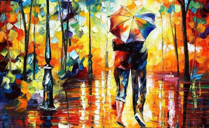 Couple under one umbrella